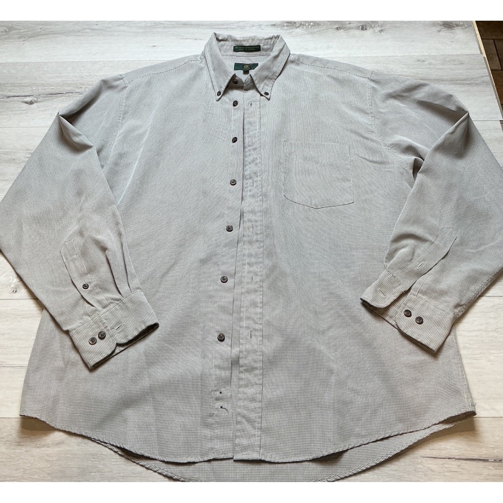 Club Room Button Down Shirt Mens‎ L Tan Black Micro Check PreLoved